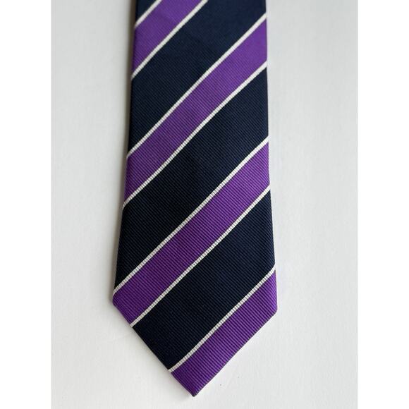 CHARLES‎ TYRWHITT Men's 100% Silk Necktie Designer Blue Purple White Striped EUC - Picture 1 of 8